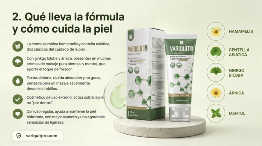 Variquit Pro — crema con hamamelis, centella asiática, ginkgo biloba, árnica y mentol